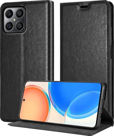 Cadorabo Hoesje geschikt voor Honor X8 4G in ZWARTE NACHT - Beschermhoes met magnetische sluiting, standfunctie en kaartvakje Book Case Cover Etui