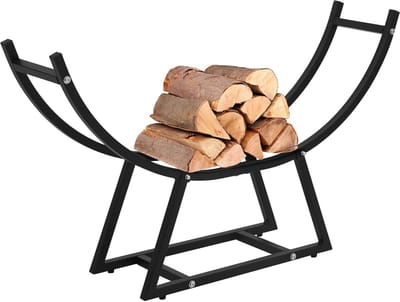 Houtopslag Rek - Houtkachel Accessoire - Haardhout Opbergen - Poedercoating Staal - 55x94x21cm - Zwart
