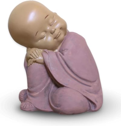 Baby Boeddha Beeldje - Zen Decoratie - Ontspannen Sfeer Creëren - Handgeschilderd Vakmanschap - 13 cm Hoog - Beige Oudroze