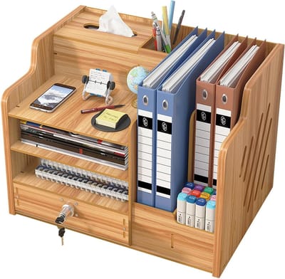 Houten Bureau Organizer Opbergdoos - Bureau Opbergsysteem - 39 X 29 X 28 cm - Bruin Extra Dik