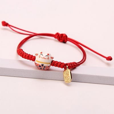 Eenvoudige Keramische Gelukskat Gevlochten Armband voor Vrouwen Schattige Kitten Handgeweven Verstelbare Armbanden Feest Sieraden Cadeau