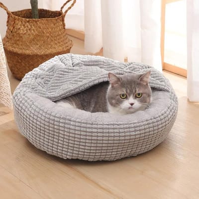 Rond Huisdierbed Voor Hond Kat Puppy Huis Warme Mat Winter Dekens Anti-Stress Orthopedisch Pluizig Kattenhondenbed Huisdierkennel Accessoires S DIA40CM gray
