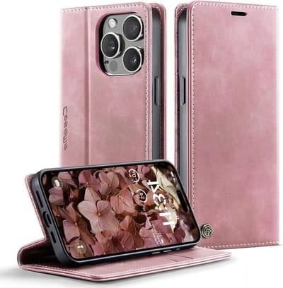 Premium PU Leren Flip Case voor Smartphones met RFID Bescherming, Vouwbare Stand en Kaartvak - Roze Telefoonhoes met Multifunctionele Functie