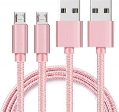 2x Micro USB naar USB A Nylon Gevlochten Kabel Roze - 1 meter - Oplaadkabel voor Asus Zenfone GO ZB552KL / GO ZB551KL