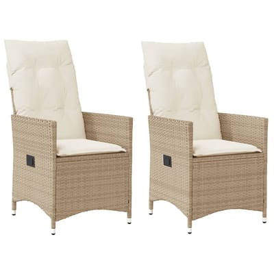 vidaXL - Tuinstoelen - 2 - st - verstelbaar - met - kussens - poly - rattan - beige