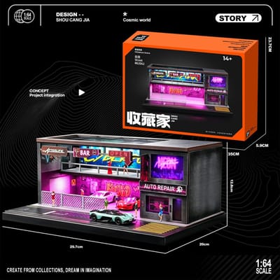 1/64 Punk Parkeerplaats Diorama Met LED-verlichting, Hars Kunststof Vezelplaat Micro Scène Displaystandaard Voor Automodel, Geen Auto & Figuur gray