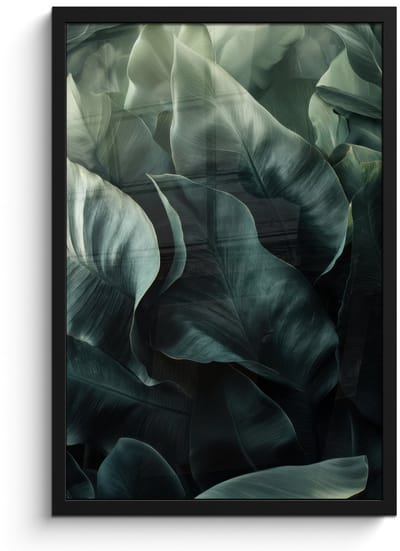 Poster in lijst - Fotolijst 40x60 cm - Posters - Groen - Bladeren - Glad - Nerven - Posterlijst zwart - Decoratie - Wanddecoratie woonkamer - Muurdecoratie slaapkamer
