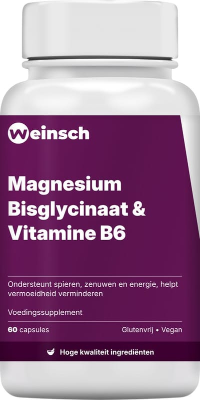 Weinsch Magnesium Bisglycinaat & Vitamine B6 Capsules - 1000 mg per Dagdosering - Vegan - 60 Capsules - 30 Porties