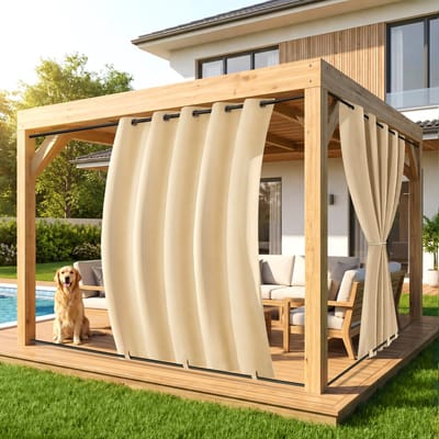 MUPOO Extra Brede Buitengordijn Waterdicht & Windbestendig - Met Onder Fixatie tegen Wind - Verduisterend & UV Werend - Outdoor Gordijnen voor Terras, Veranda & Pergola - 180x244 cm - Beige - 1 Stuk (Rideau Extérieur Imperméable)