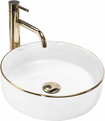 Rea Sami Gold Edge Opzetwastafel Wit En Goud 36x36 cm