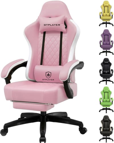 GTPLAYER - Gaming Stoel - Kunstleer met Federsitz en Voetensteun 150kg - Roze