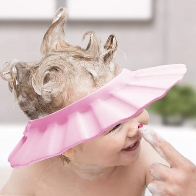 Daity 1 stuk - Verstelbare babyshampoo-muts - Hoofdbescherming voor het wassen en baden van het haar - Badmuts voor peuters/kinderen (Roze, 30 cm)