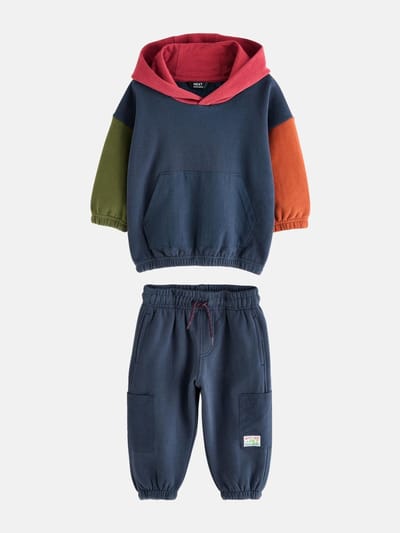 Next - Jongens - Set van hoodie en joggingbroek met kleurblokken - Blauw