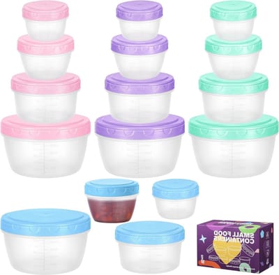 Plastic Opbergdozen met Deksel - 16 Stuks, Luchtdichte Voedselcontainers met Meetlijn voor Yogurt, Sauzen en Magnetrongebruik in 4 Kleuren