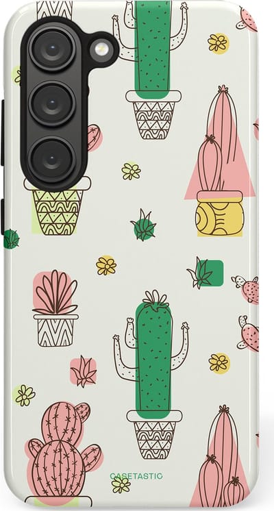 Casetastic Hoesje Geschikt voor Samsung S23 - Stijlvolle Beschermende Duo-layer Case - Vrolijke cactus