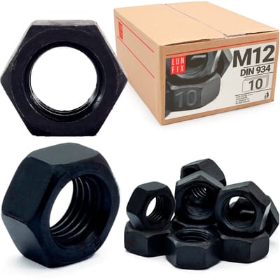 LUN FIX - Hoge sterkte zeskantmoer M12 - 10 stuks - Sterkte 10 - Regelmatige schroefdraadmoeren