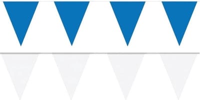 Feest versiering punt vlaggetjes pakket - 60 meter - wit en blauw - slingers / vlaggenlijnen - kunststof - buiten/binnen