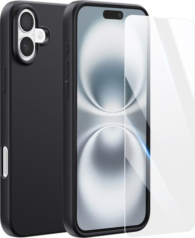 Hoesje Geschikt voor iPhone 16 Plus - Met 1x Screenprotector - Anti-Shock Case - Zwart Telefoonhoesje