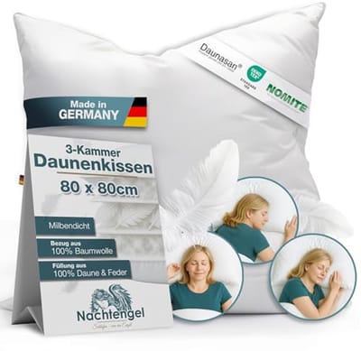 Donskussen 80 x 80 cm | 3-kamer hoofdkussen | Zacht Hotelbedkussen | Ademend & Hygiënisch | Voor Alle Slaaptypes