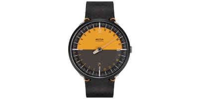 BOTTA Horloge UNO 24 Edition15 Automatisch 24-uurs – Eenwijzer – Black Edition – Zwart/Oranje (Peach) – Zwart Leren Band – 40 mm