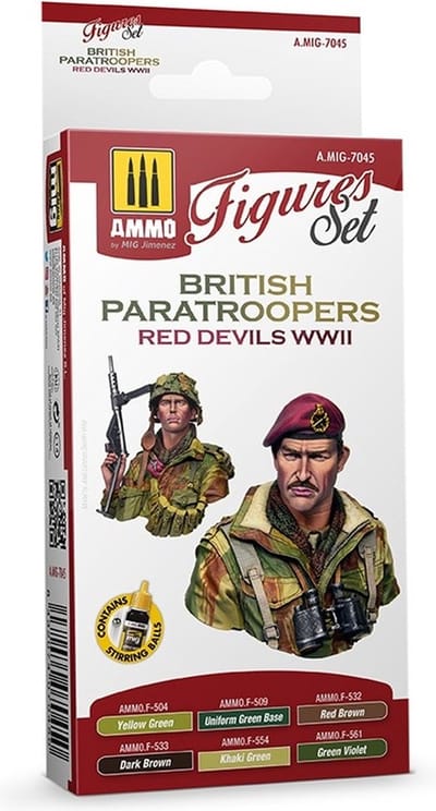 AMMO by Mig Jimenez Hobbyverf Acrylverf - MIG 7045 British Paratroopers Red Devils WWII - Acryl Set Verf set - 6x 17 ml