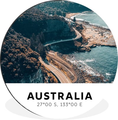 WallCircle - Wandcirkel - Muurcirkel - Australië - Zee - Wegen - Aluminium - Dibond - 30x30 cm - Binnen en Buiten