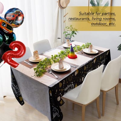Dailygoody - Tafelkleden - Verjaardagsfeest - Rechthoekig - 137 x 274 cm - Kunststof - 2 stuks - Geschikt voor tuin en keuken - Zwart-wit