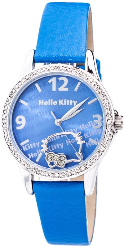 Hello Kitty – Dames Horloge – Quartz – Analoog – Blauwe Lederen Band – Zilveren Kast – 36mm