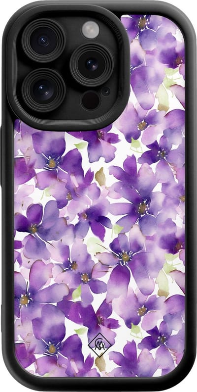 Casimoda® hoesje - Geschikt voor iPhone 13 Pro - Floral Violet - Effen telefoonhoesje met lensbescherming - Siliconen/TPU - Backcover - Paars