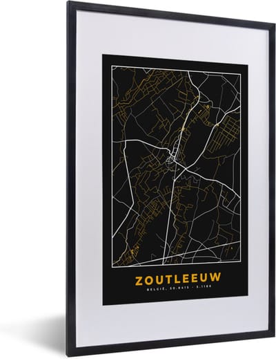 Fotolijst incl. Poster - Zoutleeuw - Stadskaart - Plattegrond - Kaart - Goud - 40x60 cm - Posterlijst