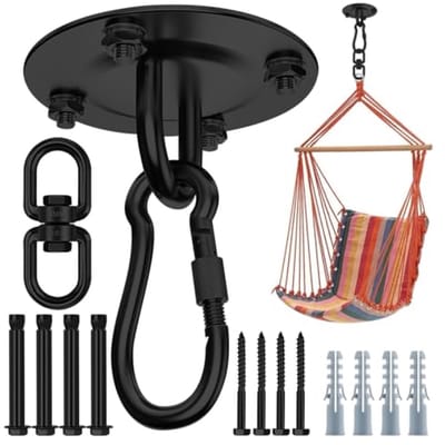 PromoHome Zware Zwaaihaken 360° Draaibaar - Roestvrijstalen Plafondhaak voor Schommel, Hangmat, Bokszak, Yoga - 400 kg Capaciteit - Set met 360° Rotatie, Inclusief Bevestigingsmateriaal