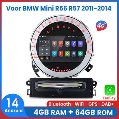 Awesafe Autoradio - Geschikt Voor BMW Mini R56 R57 2011 t/m 2014 - 7 inch IPS Scherm - RAM 4GB + ROM 64GB - 8 Kern V1PRO - Draadloos Apple Carplay & Android auto - GPS Navigatie 4G WIFI - Ondersteuning invoegen 4G SIM - 2011 2012 2013 2014
