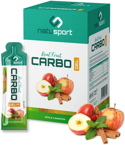 Natusport Real Fruit Carbo Gel - 40 gram koolhydraten - Energiegel met Echt Fruit - Apple & Cinnamon - 12 stuks