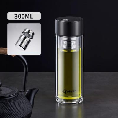 Theekop Theekop Waterbeker Mannen en Vrouwen Grote Capaciteit Nieuwe Dubbellaags Anti-verbranding Magnetisch Glas Kantoorbeker 301-400ml gray