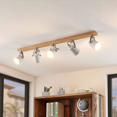 Lindby - plafondlamp - 5lichts - metaal, hout - H: 15.8 cm - E14 - hout, wit mat
