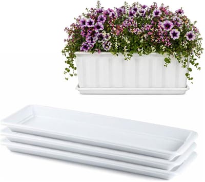 Plasticforte Plantenbak water onder opvangschaal - 3x - wit - rechthoek - 48 x 18 cm - Bloembakken