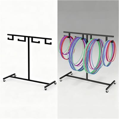 Hoelahoep Houder - Gymnastiek Ring Wagen - Sportuitrusting Opbergen - Met Remmen Zwenkwielen - 110x40x100cm - Zwart