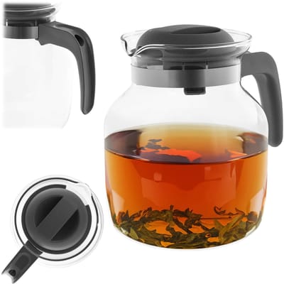 KADAX Glazen kan 1,5 l, koffiepot van hittebestendig glas voor thee, koffie en sap, theepot met ergonomische handgreep en afneembaar deksel (grijs)