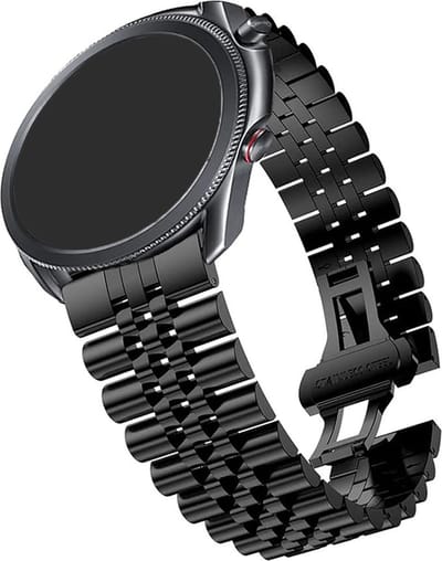 Stravo Jubilee Quick Release 20mm Metalen Horlogebandje - Zwart - Geschikt voor Samsung Galaxy Watch 3/4/5/6/7/Pro/Active 2, Garmin Forerunner/Venu 2 Plus/SQ, Polar Ignite/Unite, Huawei - Flexibel, Zacht en Ademend - Voor Mannen en Vrouwen
