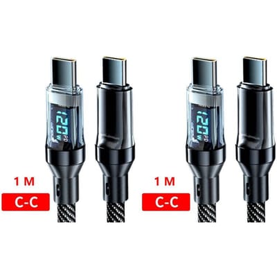 120W 6A USB Type C naar Type C-kabel Snel opladen USB USB C-datakabel met LED-scherm voor Xiaomi Samsung Huawei 1M-2pcs