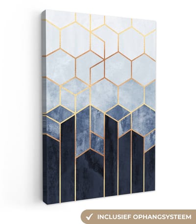 Canvas schilderij 20x30 cm - Wanddecoratie Hexagon - Gold - Luxe - Patronen - Muurdecoratie woonkamer - Slaapkamer decoratie - Kamer accessoires - Schilderijen op canvas