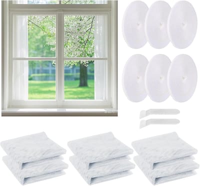 Thijox - Vliegengaas voor ramen 130 x 150 cm - Insectenbescherming voor ramen - Zelfklevend muggennet met klittenband - 6 stuks - Wit - Ideaal voor th