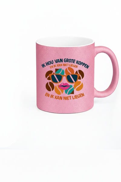Roze Koffiemok "IK HOU VAN GROTE KOPPEN" - Origineel Cadeau