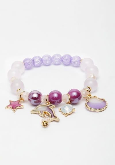 AVANT-GARDE PARIS Kleurige Parelarmbanden met Charms - Stretchable 6.5cm - Goudkleurig met Meerdere Kleuren en Charms