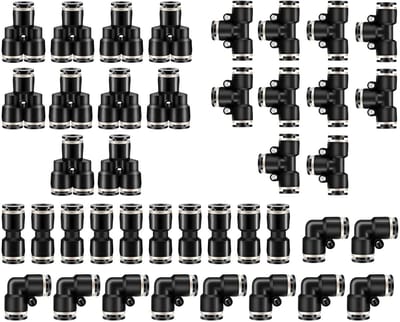 Dailygoody - Pneumatische Push to Connect Fittingen - 40 Stuks - Eenvoudige Installatie - Zwart - Afdichtingscomponent - Voor Luchtleiding - 1/4 Inch OD