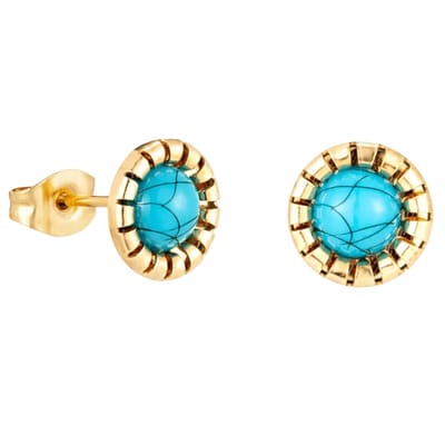 Aramat Jewels | Oorbellen | Goudkleurige Oorbellen Met Blauwe Gemarmerde Steen | | | |9mm | Staal | Kinderen, Volwassenen | Verkleurd niet