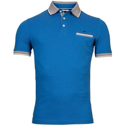 Baileys Polo Fine Contrast Chestpocket Solid Piqué Midden Blauw / male