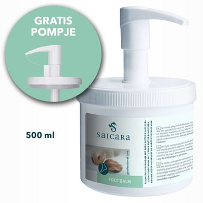 SAICARA FOOT BALM - 500ml - Set met handige GRATIS doseerpomp - Voedende en herstellende voetencreme - Voetcreme voor droge voeten - Vrij van parabenen en kunstmatige kleurstoffen - Met Sheaboter en Macadamia olie