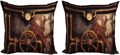 ABAKUHAUS – Industriële Kussenhoes Set 2x50x50 cm – Dubbelzijdige Druk – Donker Oranje