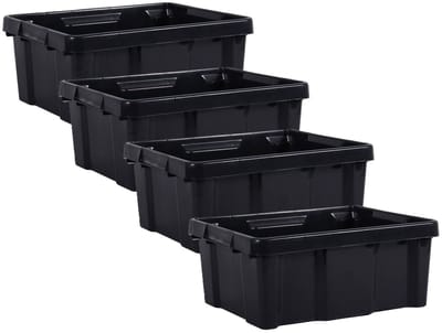 EDA Opbergbox/opbergkrat 20 L - 4x - zwart - kunststof - L43 x B34 x H17 - stapelbaar/nestbaar - opbergbak - opbergen